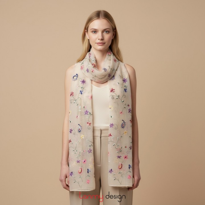 Khăn voan organza thêu